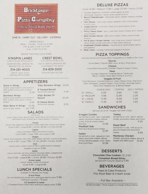Menu photo 1 Brickhouse Pizza Company Bridgeton, MO Menu photo 1 Brickhouse Pizza Company Bridgeton, MO