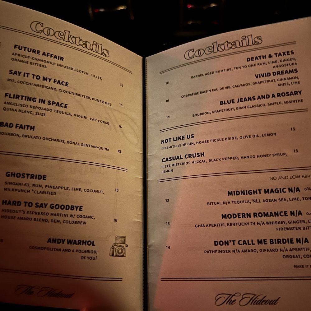 The Hideout - Menu - Lounges Near Me - Seattle, Washington The Hideout - Menu - Lounges Near Me - Seattle, Washington
