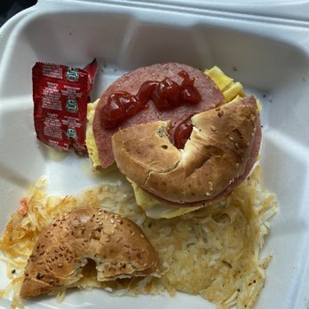 JP's Diner - a bagel, sausage, and sauerkraut in a styrofoam container - Breakfast & Brunch Near Me - Quakertown, Pennsylvania