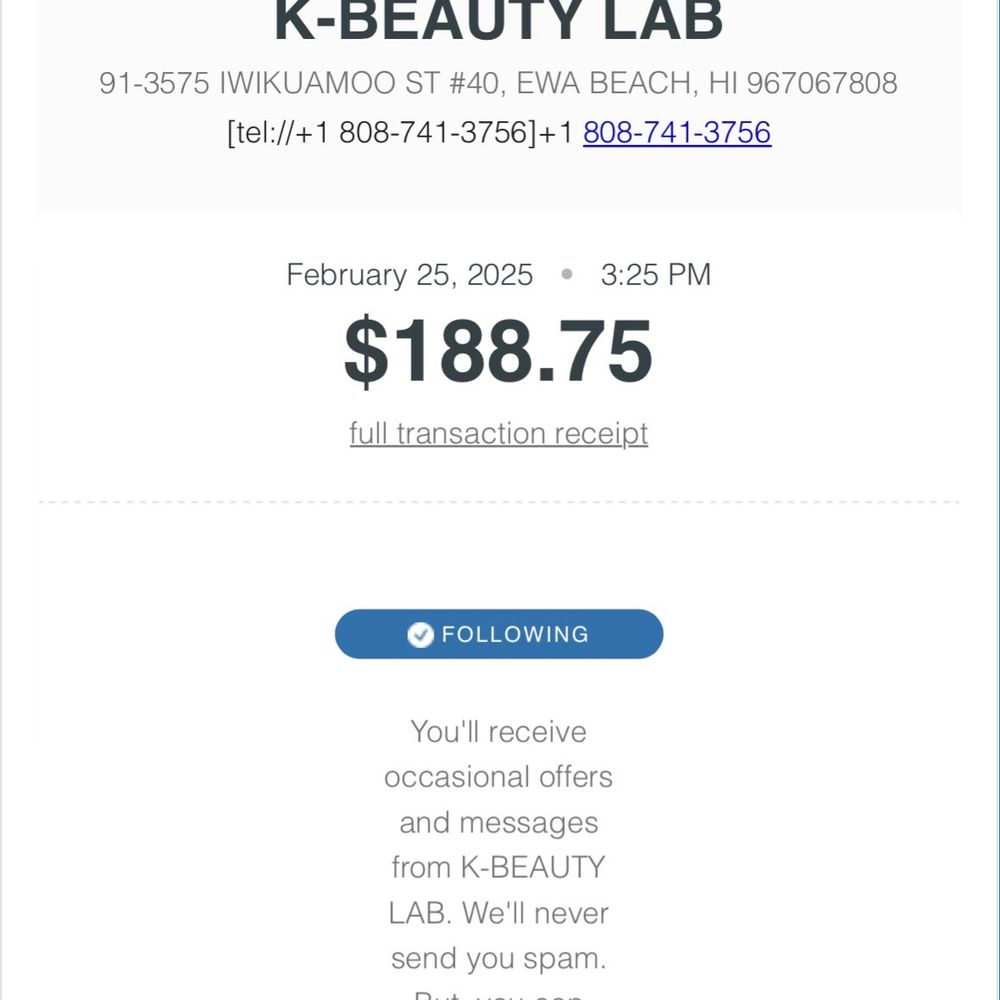 K Beauty Lab - This is what I was charged! Just for reference - Skin Care Near Me - Ewa Beach, Hawaii
