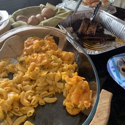 Yummy Mac and Cheese and almost gone ribs