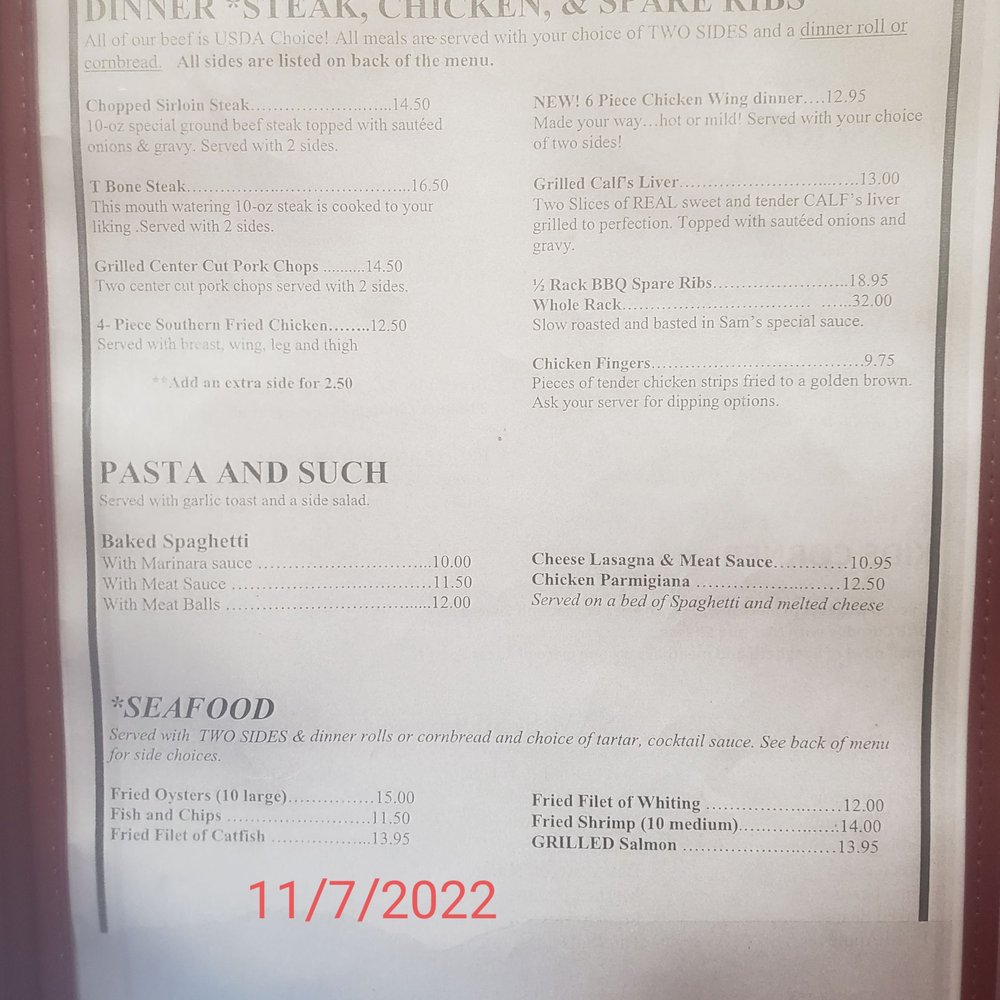 Sam's Kitchen - menu as of 11/7/22 - Diners Near Me - Charlottesville, Virginia Sam's Kitchen - menu as of 11/7/22 - Diners Near Me - Charlottesville, Virginia