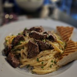 botL - Cacio E Pepe with steak filet.