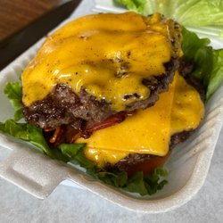 Double cheeseburger- lettuce wrap, grilled onions