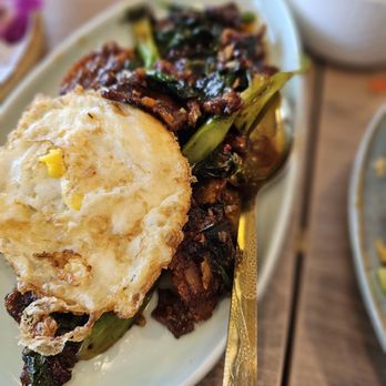 Rim Talay - Crispy pork w chinese broccoli (extra charge which was expected) 20/10 bomb!! - Thai Near Me - Long Beach, California