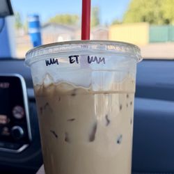 Iced white mocha breve w/English toffee. So smooth and with perfectly balanced sweetness.