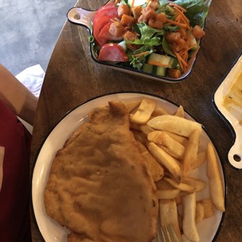 Bodegon No 69 - Milanesa de Pollo with French Fries and salad - Latin American Near Me - Pasadena, California Bodegon No 69 - Milanesa de Pollo with French Fries and salad - Latin American Near Me - Pasadena, California
