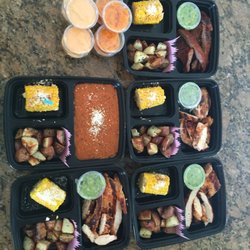 Guacbox AZ - A client's meal prep package for the week. Chicken, steak, and chorizo fundido, sides of our house made habanero salsa and free guac!