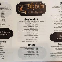 Tally Ho Bar & Grill - Menu part 1