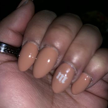 Allure Nails and Spa - Bulky almond shape, crappy M stamp. Left over glue as well. - Nail Salons Near Me - Rialto, California