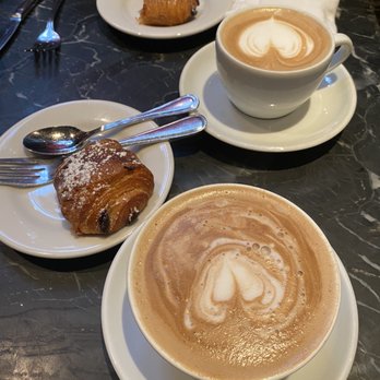 Buvette - Chocolate croissant, oatmilk latte and cappuccino - French Near Me - New York, New York