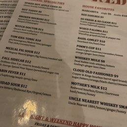 Drinks menu