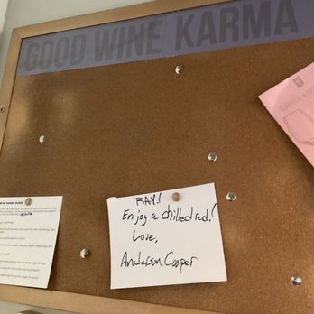 Wine Down SF - Good wine Karma board - no that's not the real Anderson Cooper :) - Wine Bars Near Me - San Francisco, California