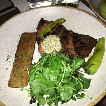 Bowery Road - Certified Angus Bavette Cut-- super good & a tasty mashed potato fritter type thing - New American Near Me - New York, New York
