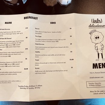 Ish Delicatessen - Breakfast menu. - Delis Near Me - Raleigh, North Carolina