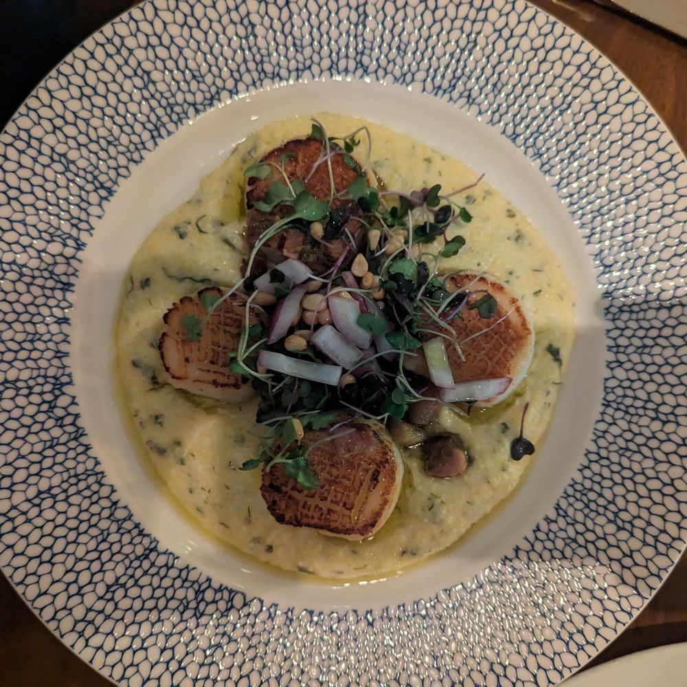 Dio Deka - Htenia - my husband loves day-boat scallops and these were excellent! Served on polenta with bacon jam with an herb-onion salad. - Greek Near Me - Los Gatos, California Dio Deka - Htenia - my husband loves day-boat scallops and these were excellent! Served on polenta with bacon jam with an herb-onion salad. - Greek Near Me - Los Gatos, California