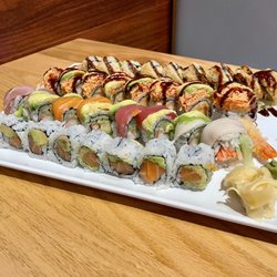 Koto Hibachi Express & Sushi - L-R: Salmon Avocado Roll - Rainbow Roll*  - Snow Mountain Roll - Fire Cracker Roll (Fried Roll)
