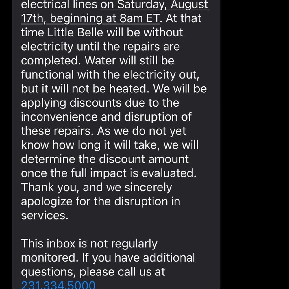 The Homestead - Ridiculous text about a power shut off without any notice - Ski Resorts Near Me - Glen Arbor, Michigan The Homestead - Ridiculous text about a power shut off without any notice - Ski Resorts Near Me - Glen Arbor, Michigan