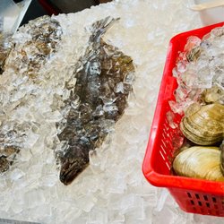 Winter flounder. On the right clams
