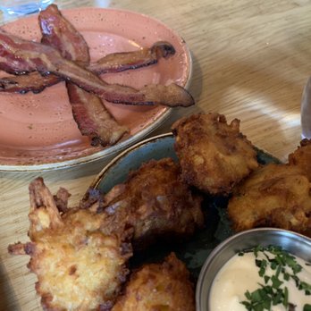 LouVino OTR - Loaded tots (side) and side of bacon.   Notice the bacon is arranged in the Yelp logo pattern. - Wine Bars Near Me - Cincinnati, Ohio