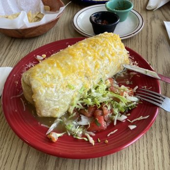 El Tio Alex Mexican Restaurant - 20 pound (ha, ha) enormous bean and cheese burrito with tomatillo sauce and cheese. - Mexican Near Me - Ontario CA, California