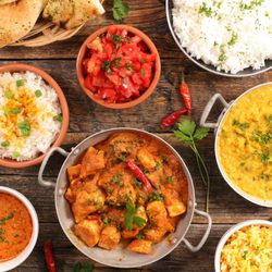 Zaiqa - Assorted Indian curries, rice and naan