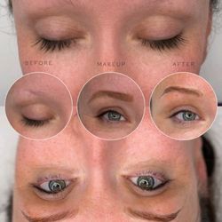 Brow Lady Microblading Studio - Full Nano Brows. Before, client makeup & after results