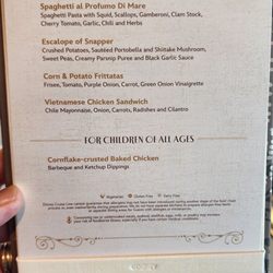 Disney Treasure Concierge - Evening Menu