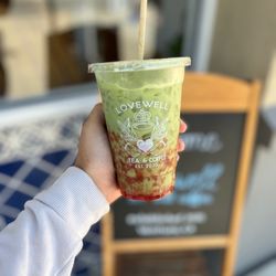 Lovewell Tea & Coffee - Strawberry Fields with Oat milk (Iced Strawberry Matcha)