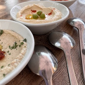 Zaytinya - Baba Ghannouge, hummus, Htipiti (left to right) - Greek Near Me - Washington, DC, District of Columbia