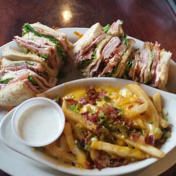 Press Box Grill - Triple Decker Club with Loaded Cheese Fries. THE BEST! YUM! - Sports Bars Near Me - Dallas, Texas Press Box Grill - Triple Decker Club with Loaded Cheese Fries. THE BEST! YUM! - Sports Bars Near Me - Dallas, Texas