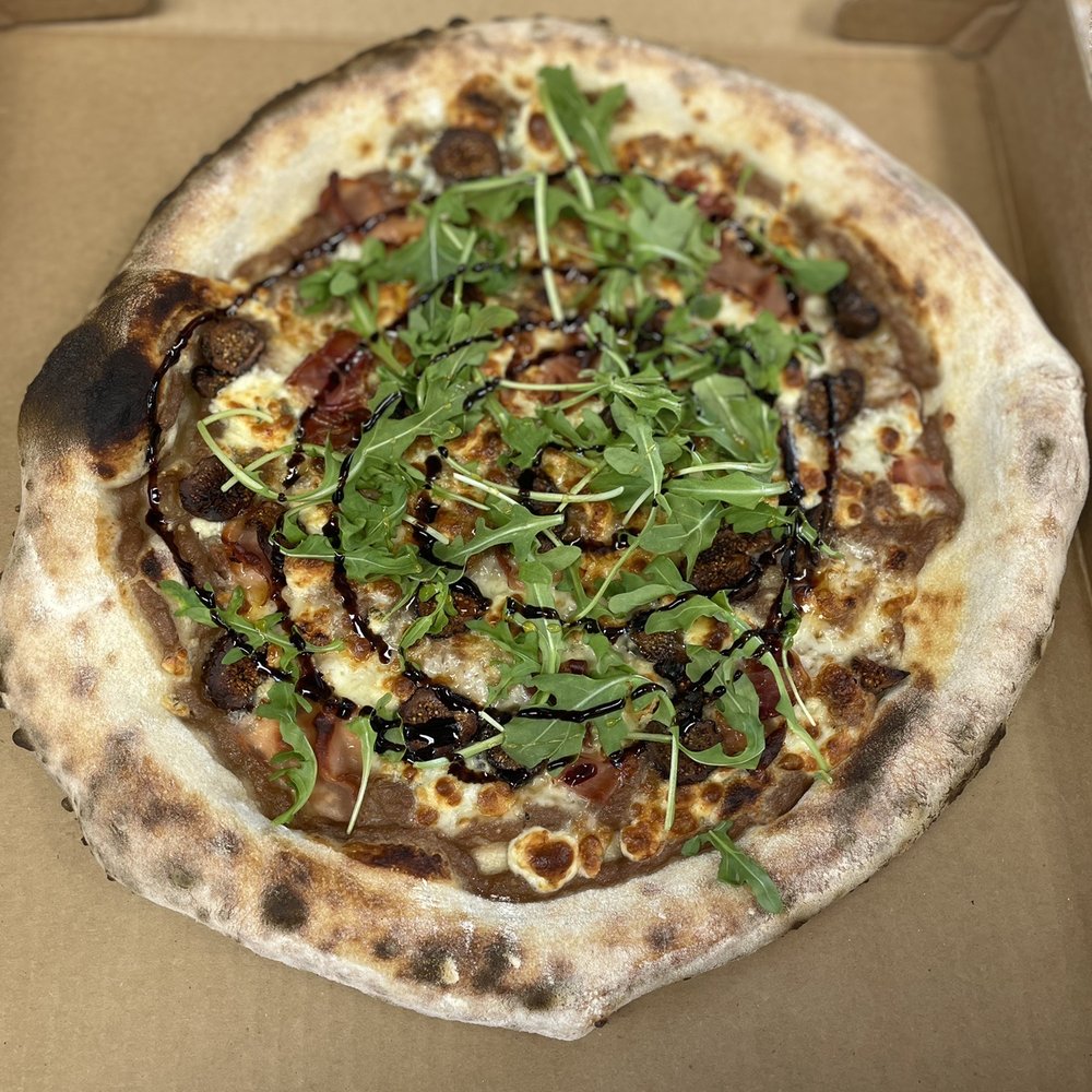 Sour Street Pizza - Gorgonzola and Dried Fig Caramelized onion puree, mozzarella, gorgonzola, balsamic glaze, hot honey - Pizza Near Me - Norfolk, Virginia Sour Street Pizza - Gorgonzola and Dried Fig Caramelized onion puree, mozzarella, gorgonzola, balsamic glaze, hot honey - Pizza Near Me - Norfolk, Virginia