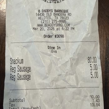 B-Daddy's BBQ - Our price. Sausage was . Really made us feel like they cared.... - Barbeque Near Me - Helotes, Texas