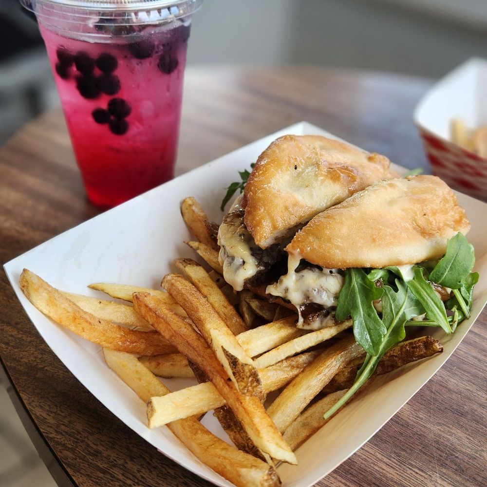 Frybread - Venison smashed burger and blueberry lemonade - Mexican Near Me - West Warwick, Rhode Island