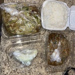 Overseas Market - Jasmine rice, cucumber salad , and spicy green papaya salad