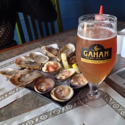 PEI Blueberry beer with local oysters and clams.