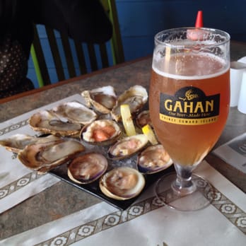 The Malpeque Oyster Barn - PEI Blueberry beer with local oysters and clams. - Seafood Near Me - Malpeque, Prince Edward Island