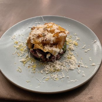 Sepia - Beef tartare, potato crisps, smoked egg, horseradish - New American Near Me - Chicago, Illinois