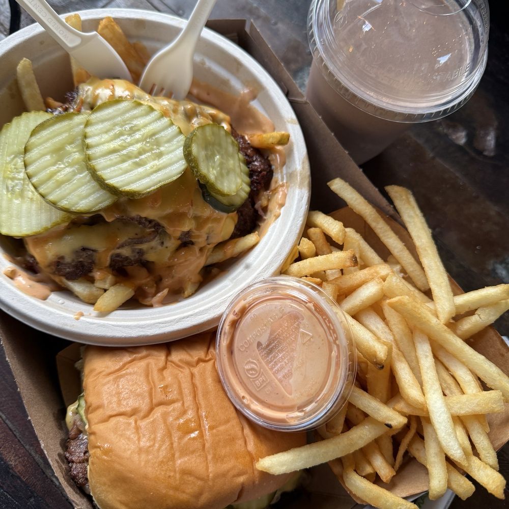 The Station - holy cow, double back alley burger with fries and a chocolate shake - Burgers Near Me - Berkeley, California