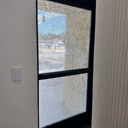 This is the door the homeless man smashed with a giant rock by repeatedly hitting it. This is the door the homeless man smashed with a giant rock by repeatedly hitting it.
