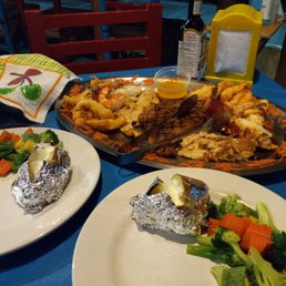 Seafood platter plus vegetables.  Delicious!
