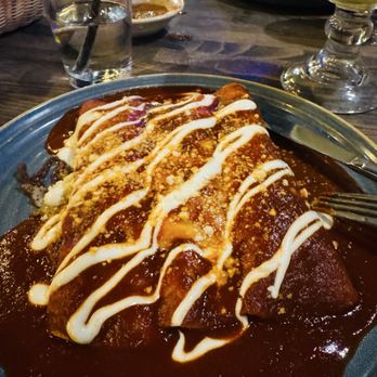 Tostadas - Chicken enchilladas rojos. They forgot the rice & beans, why? It was included on menu and really needed them to soak up the spiciness lol. - Breakfast & Brunch Near Me - Campbell, California