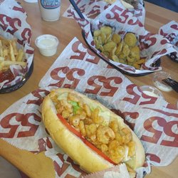 Hwy 55 Burgers Shakes & Fries - Shrimp PoBoy and fried pickles