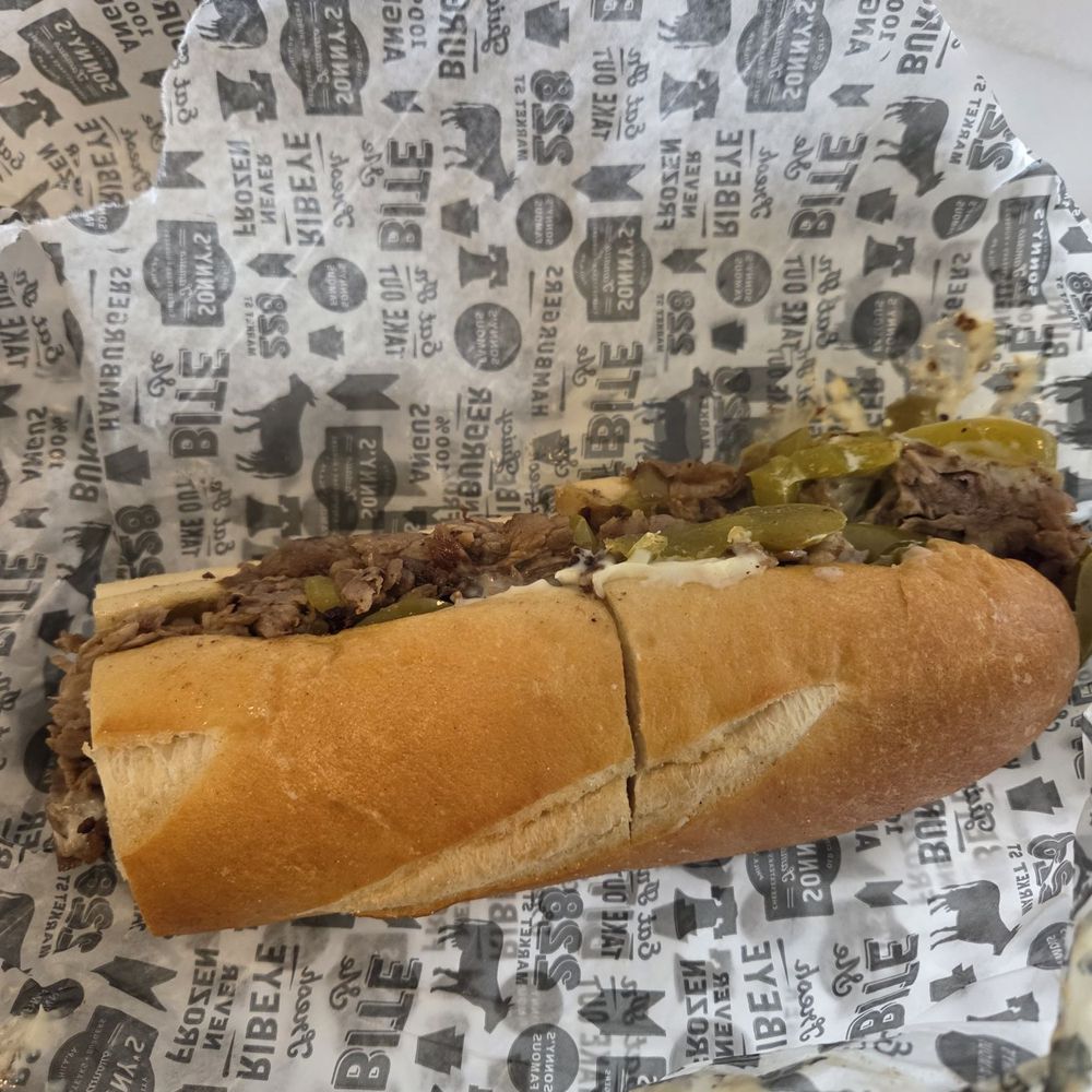 Cheesesteak with, Cooper Sharp and Sweet Peppers .