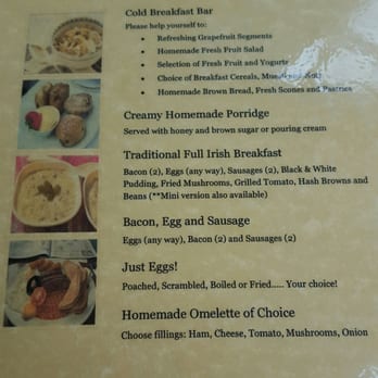 Maltings Guesthouse - Breakfast menu - Guest Houses Near Me - Birr, OY