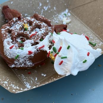 Schmoozies! - Red velvet waffle in the process of being eaten - Coffee & Tea Near Me - Anaheim, California