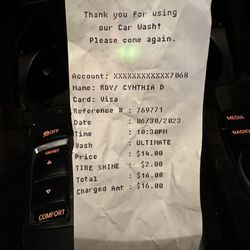 Diamond Car Wash - My receipt