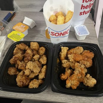 Sonic Drive-In - Large Buffalo Sauced Jumbo Popcorn Chicken, large tots, large Honey BBQ Sauced Jumbo Popcorn Chicken - Burgers Near Me - ROSEVILLE, California Sonic Drive-In - Large Buffalo Sauced Jumbo Popcorn Chicken, large tots, large Honey BBQ Sauced Jumbo Popcorn Chicken - Burgers Near Me - ROSEVILLE, California