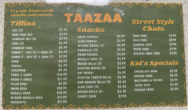 Menu photo 2 Taazaa Cafe Johns Creek, GA