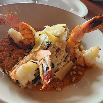 Elliott's Oyster House - grilled prawns entree with risotto. (yum!) - Seafood Near Me - Seattle, Washington